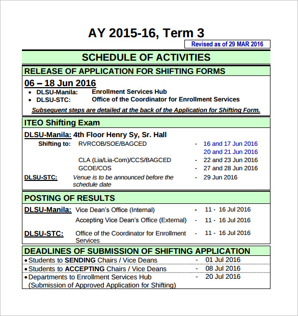 sample shift scheduling template