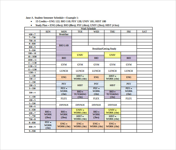 downloadable time schedule template