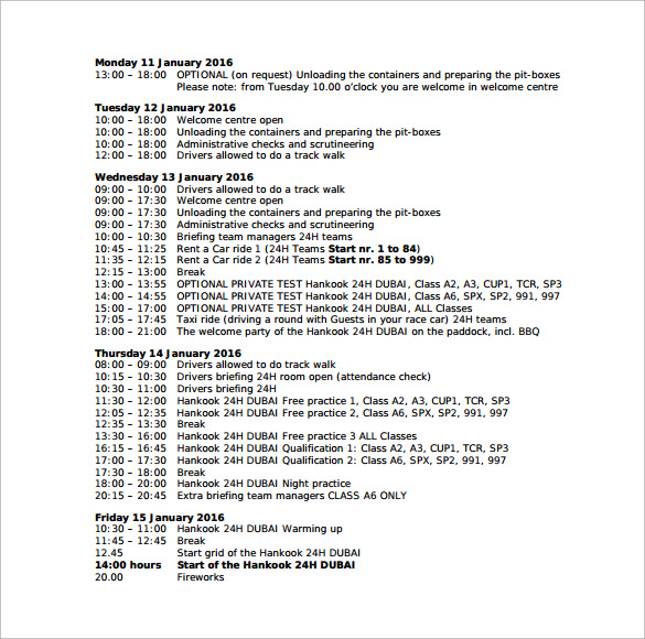 general time schedule template