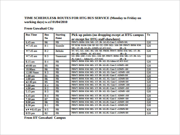 time schedule template free