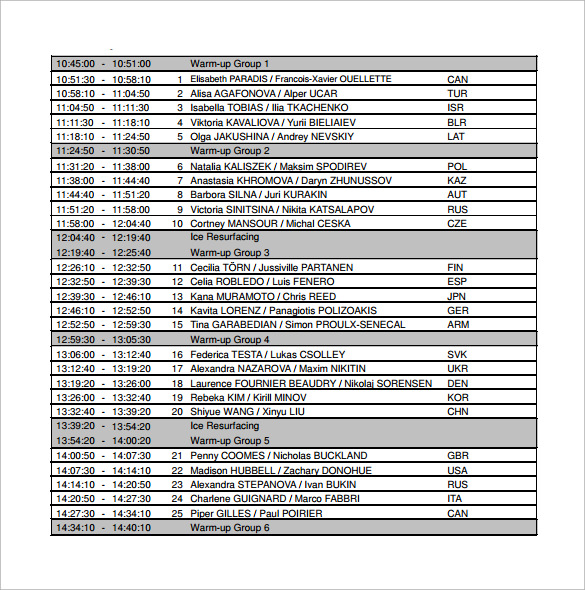 time schedule template free download