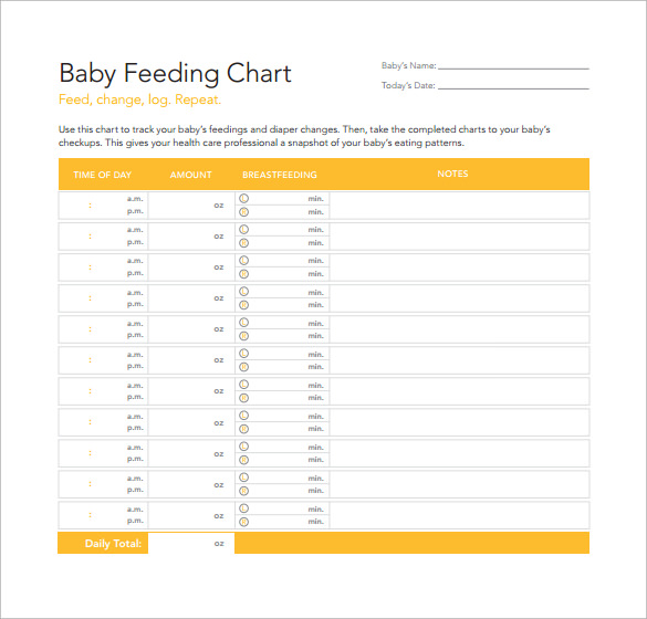 Free 7 Sample Baby Feeding Chart Templates In Pdf