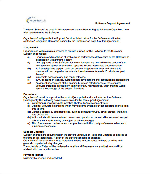 software services support contract template