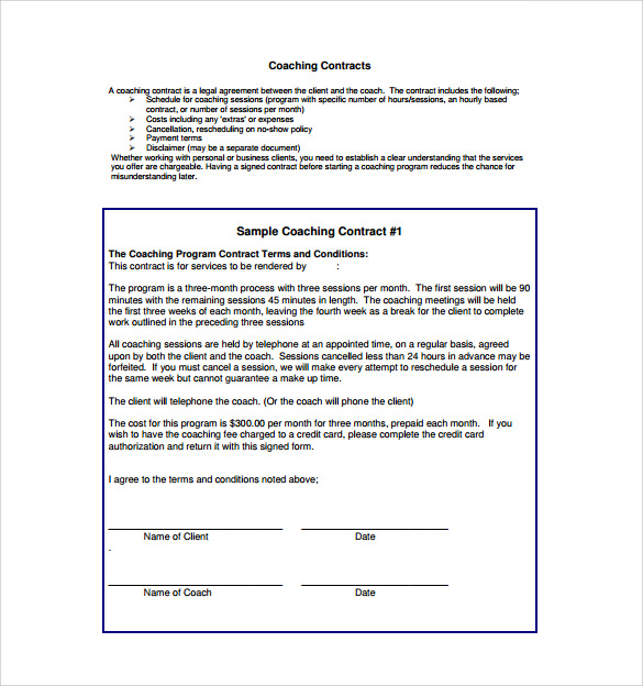 FREE 14  Coaching Contract Sample Templates in PDF MS Word Google