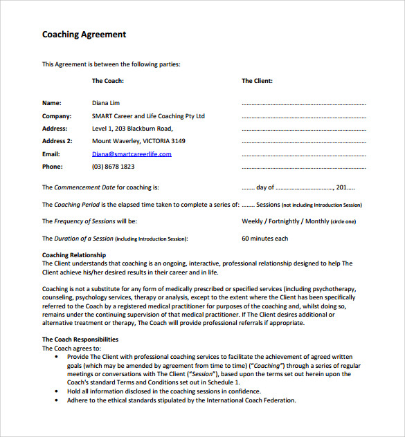 FREE 14+ Coaching Contract Sample Templates in PDF MS Word Google