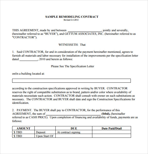 simple remodeling contract template 