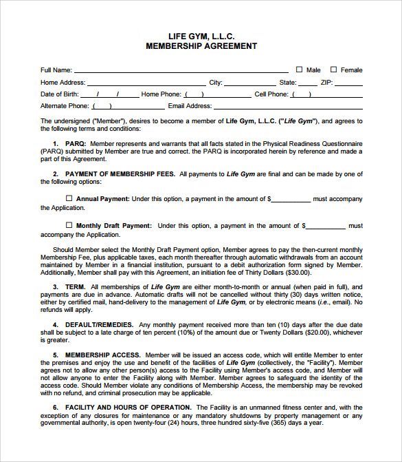 Gym Rental Agreement Template