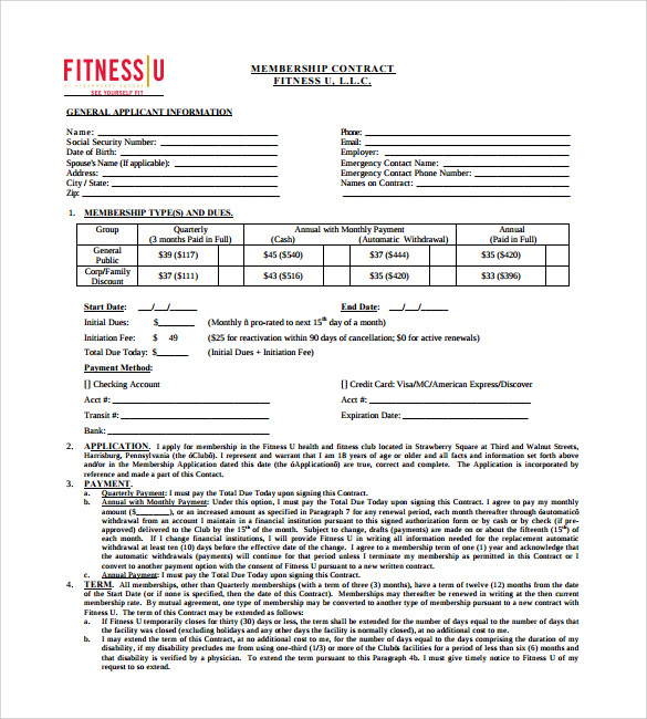 11 Gym Contract Templates to Download for Free Sample Templates