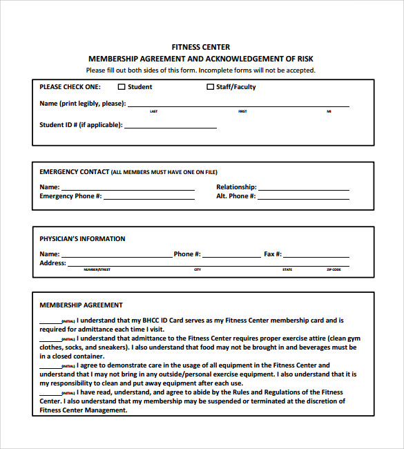 FREE 12+ Gym Contract Templates in PDF MS Word Google Docs Pages