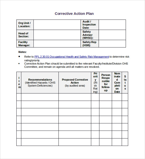 Free Corrective Action Plan Template Word 0323