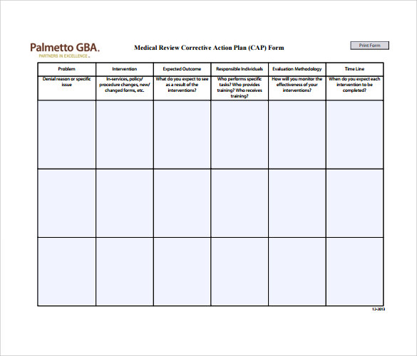 media corrective action plan template