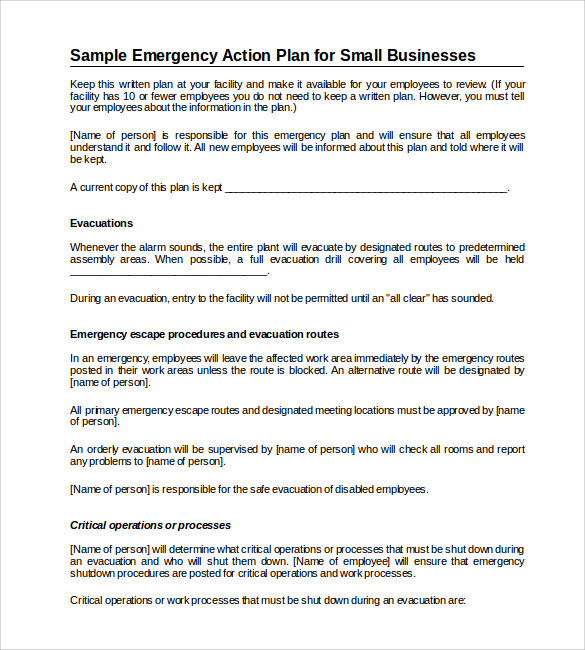 FREE 11  Sample Emergency Action Plan Templates in MS Word PDF