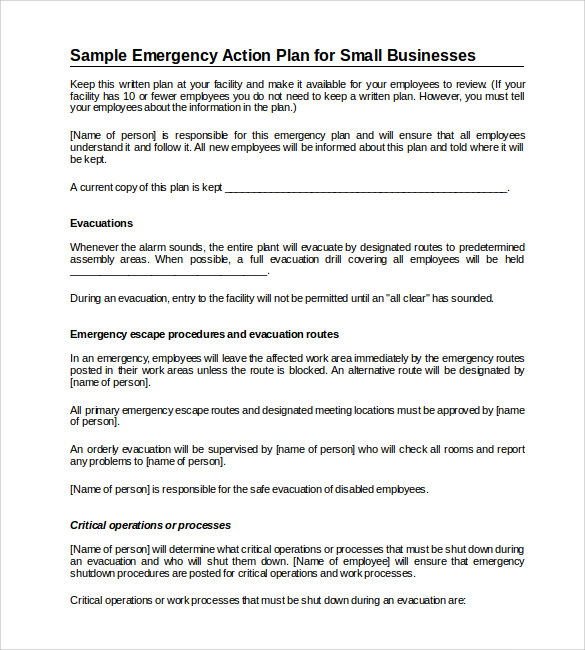 Emergency Action Plan Template Word