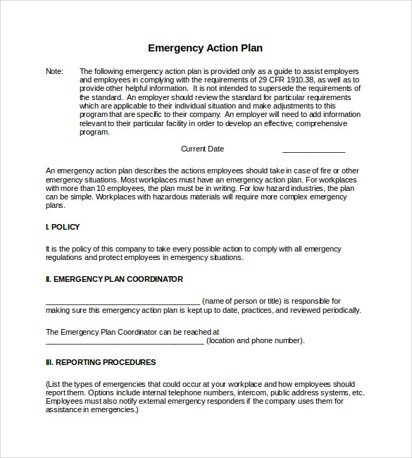 Workplace Emergency Action Plan Template