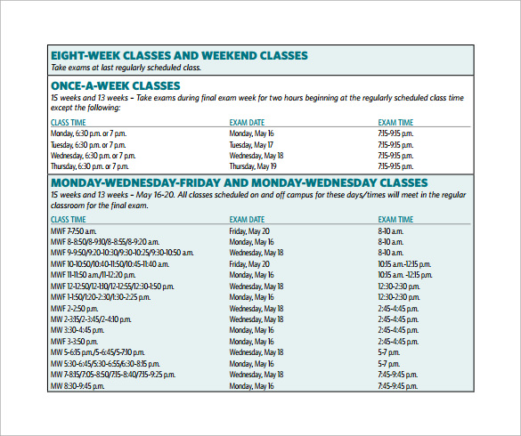 simple college schedule template