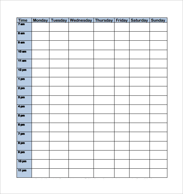 Pritnable College Schedule Template