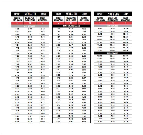 college park schedule template