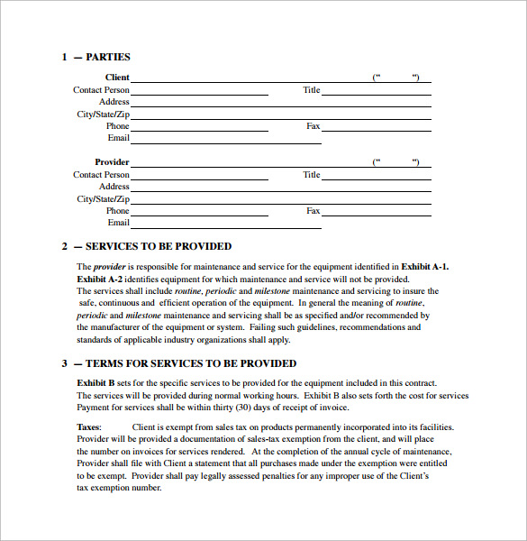 hvac maintenance contract template