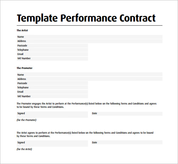 Performance Agreement Contract Template PDF Template