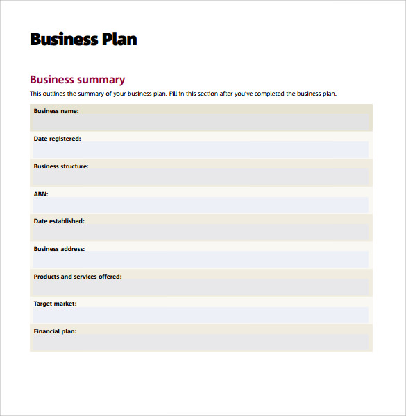 Simple business plan template australia