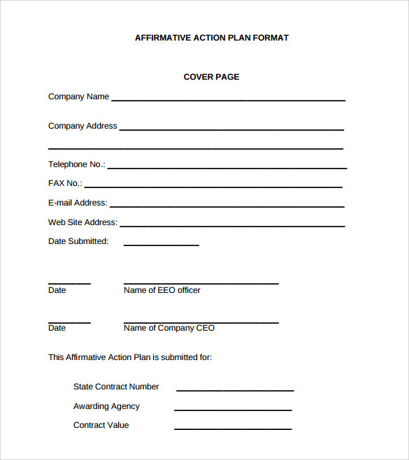 affirmative action plan template cover page 