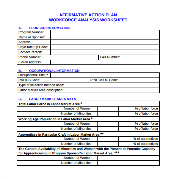 printable affirmative action plan template
