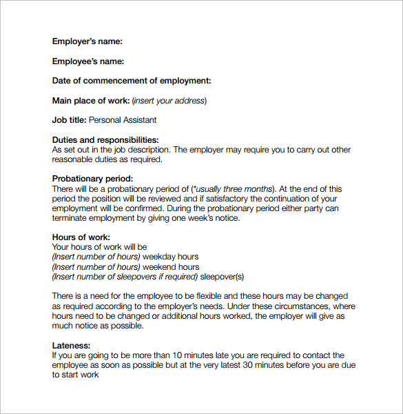 printable job contract template