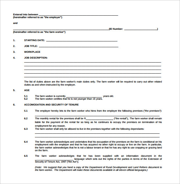 simple form contract for Sample 10 to Download  Templates  Free Job Contract