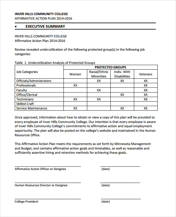 affirmative action plan template download in pdf