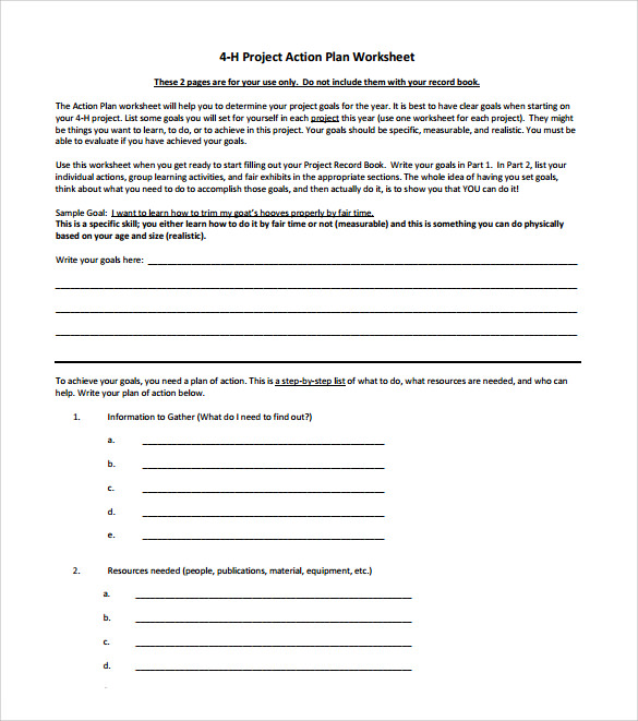 project action plan template printable