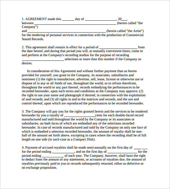 FREE 11+ Recording Contract Templates in PDF MS Word Google Docs