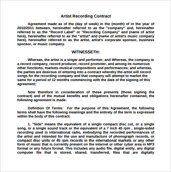 Record Contract Template Record Contract Template