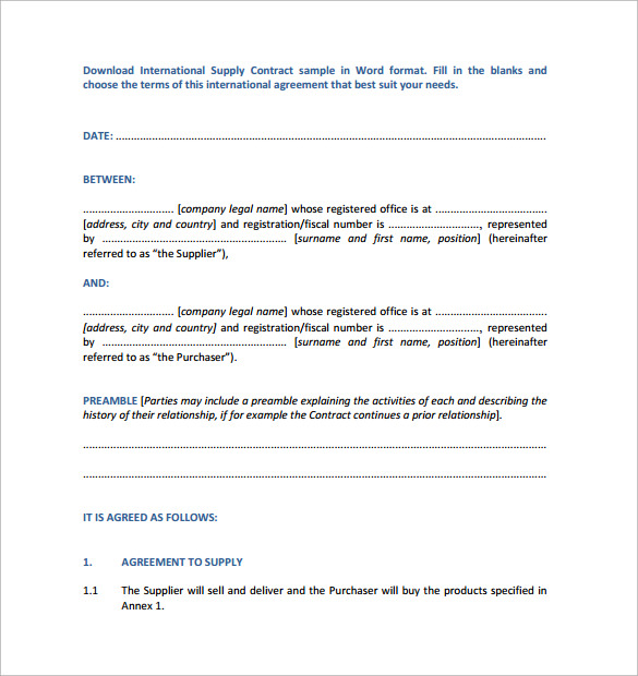 international supply contract template