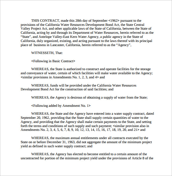 water supply contract template