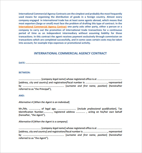 commercial agency contract template