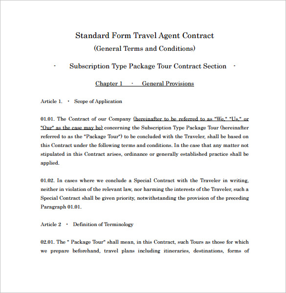 travel agency agreement template