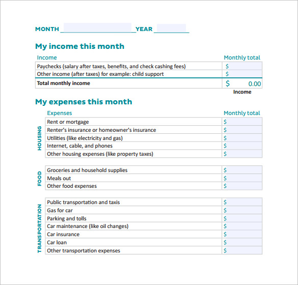 free household budget calculator