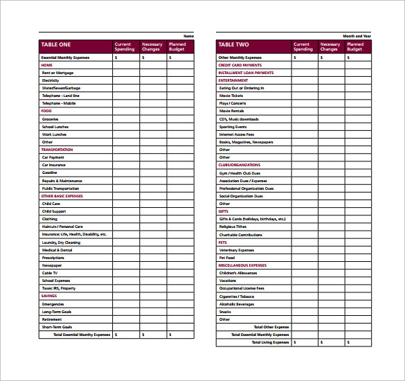 personal monthly budget planner