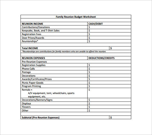 Family Reunion Budget Worksheet Template 12 Free Budget Templates To 