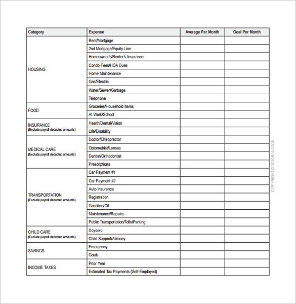 sample family budget calculator