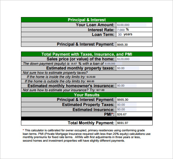 sample loan payment calculator