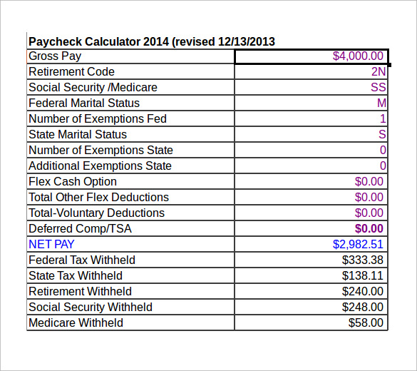 excel net pay calculator 