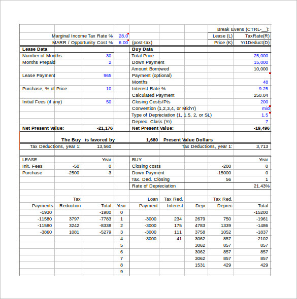 Free 9 Sample Lease Payment Calculator Templates In Excel