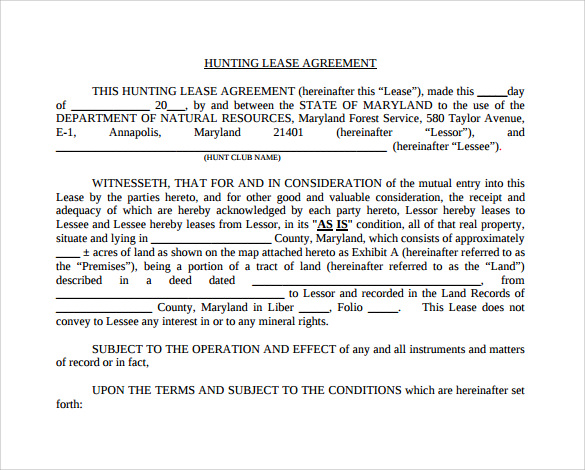 hunting rental and lease form download