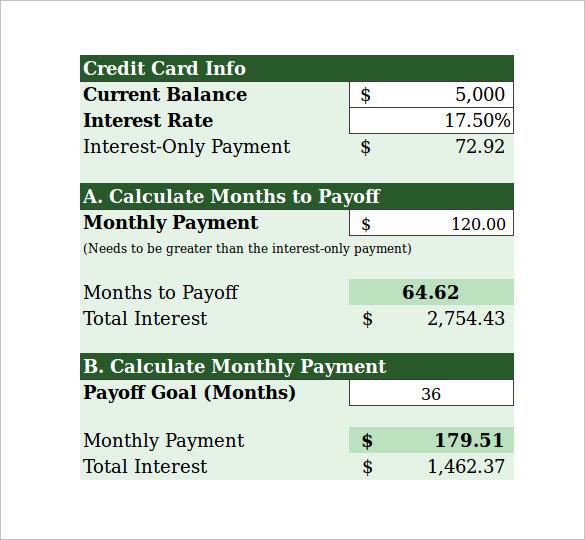 credit card payment calculator