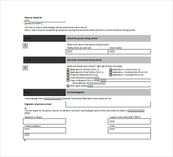 acknowledgement of service form doc 