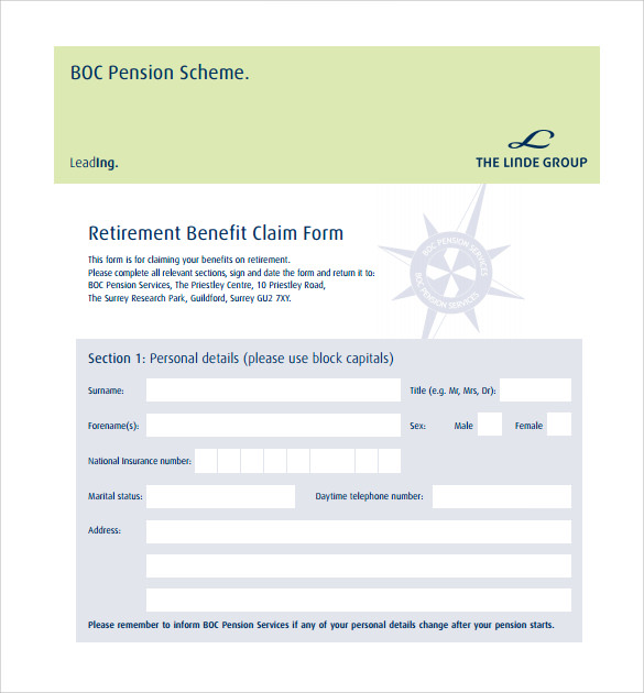 retirement pension service claim form