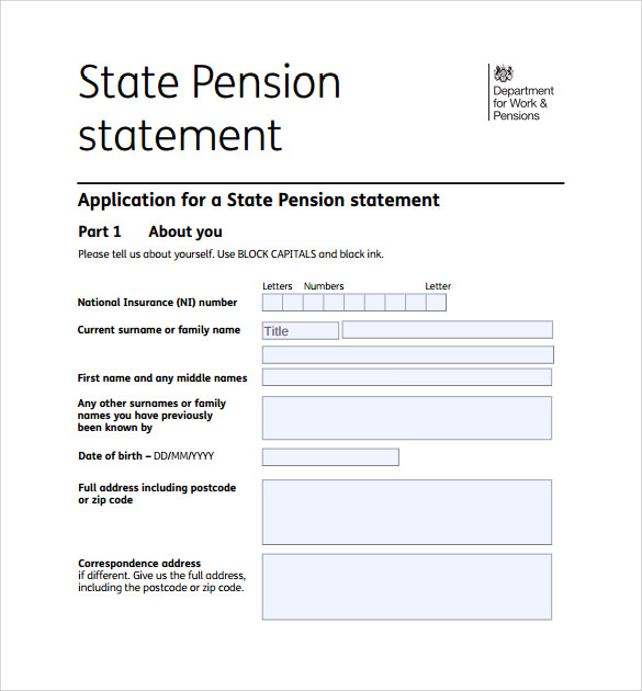printable pension service claim form