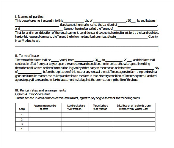 land rental and lease form sample