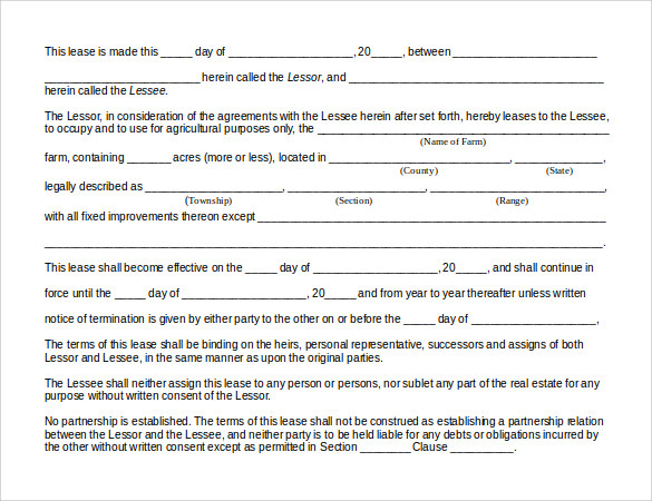 land rental and lease form